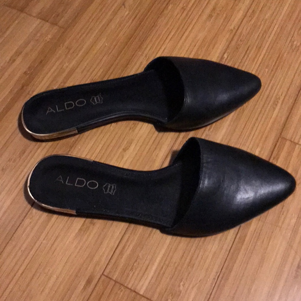 ALDO leather mules with gold heel